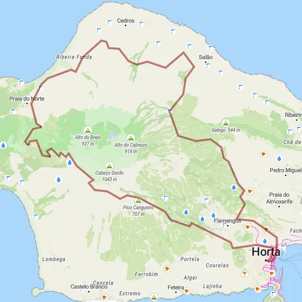 Miniatura do mapa de inspiração para ciclismo "Aventura pela Natureza Faialense" em Região Autónoma dos Açores, Portugal. Gerado pelo planejador de rotas de ciclismo Tarmacs.app