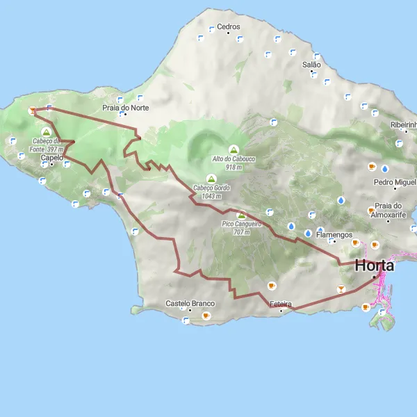 Miniatura do mapa de inspiração para ciclismo "Travessia Cênica da Ilha do Faial" em Região Autónoma dos Açores, Portugal. Gerado pelo planejador de rotas de ciclismo Tarmacs.app