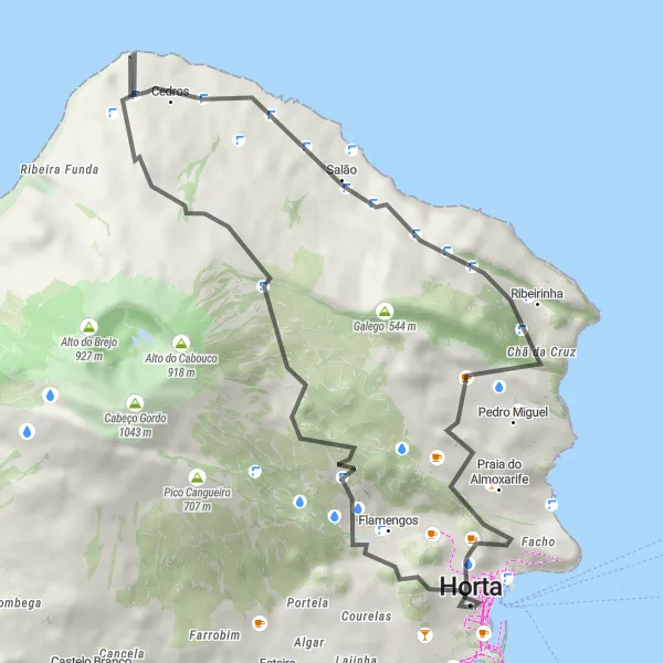 Miniatura do mapa de inspiração para ciclismo "Rota das Colinas e Miradouros" em Região Autónoma dos Açores, Portugal. Gerado pelo planejador de rotas de ciclismo Tarmacs.app