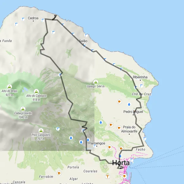 Miniatura do mapa de inspiração para ciclismo "Rota das Veredas e Monumentos" em Região Autónoma dos Açores, Portugal. Gerado pelo planejador de rotas de ciclismo Tarmacs.app