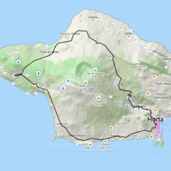 Miniatura do mapa de inspiração para ciclismo "Volta pelas Colinas da Ilha do Faial" em Região Autónoma dos Açores, Portugal. Gerado pelo planejador de rotas de ciclismo Tarmacs.app
