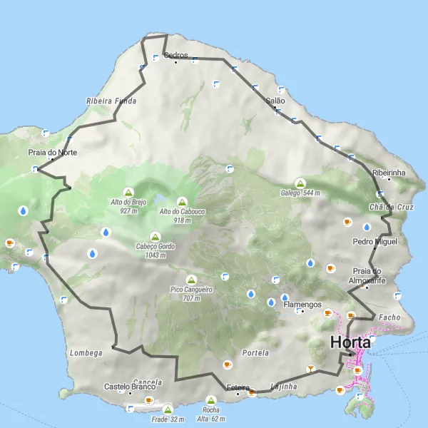 Miniatura do mapa de inspiração para ciclismo "Circuito das Colinas e Costas" em Região Autónoma dos Açores, Portugal. Gerado pelo planejador de rotas de ciclismo Tarmacs.app