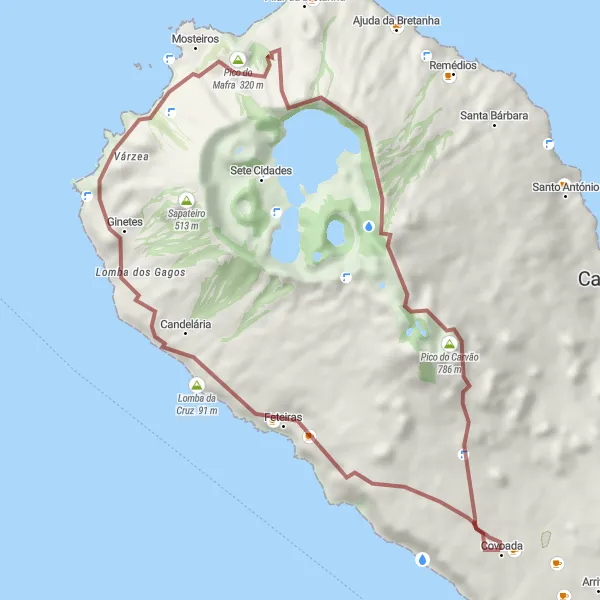 Miniatura do mapa de inspiração para ciclismo "Rota das Feteiras" em Região Autónoma dos Açores, Portugal. Gerado pelo planejador de rotas de ciclismo Tarmacs.app