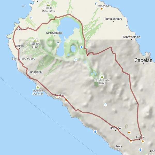 Miniatura do mapa de inspiração para ciclismo "Trilho das Feteiras" em Região Autónoma dos Açores, Portugal. Gerado pelo planejador de rotas de ciclismo Tarmacs.app