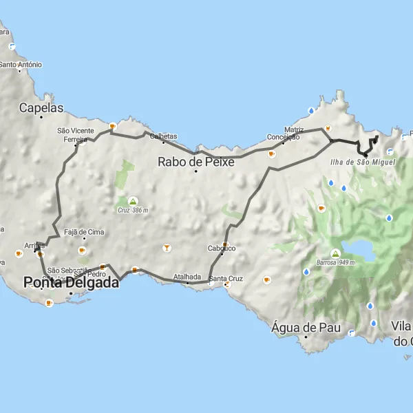 Miniatura do mapa de inspiração para ciclismo "Caminho das Serras" em Região Autónoma dos Açores, Portugal. Gerado pelo planejador de rotas de ciclismo Tarmacs.app