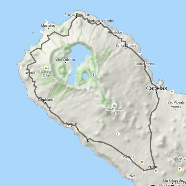 Miniatura do mapa de inspiração para ciclismo "Rota de Ciclismo Rodoviária até Arrifes" em Região Autónoma dos Açores, Portugal. Gerado pelo planejador de rotas de ciclismo Tarmacs.app