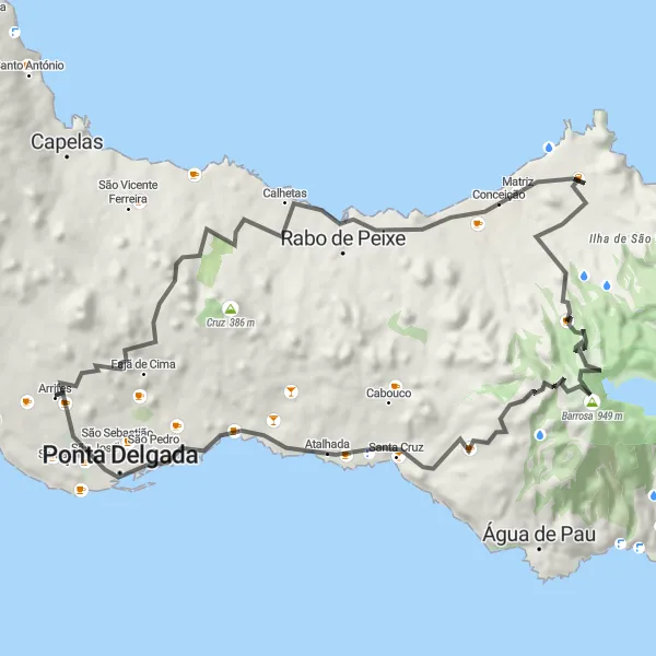 Miniatura do mapa de inspiração para ciclismo "Circuito Volta pela Natureza" em Região Autónoma dos Açores, Portugal. Gerado pelo planejador de rotas de ciclismo Tarmacs.app