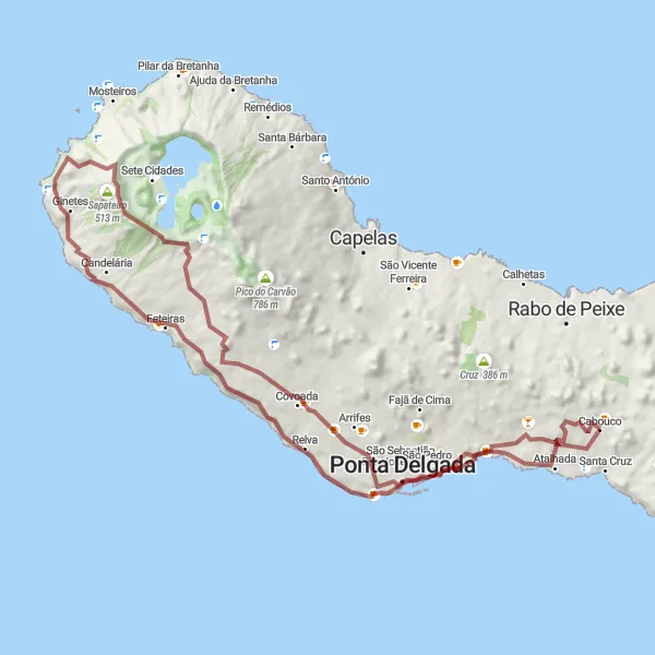 Miniatura do mapa de inspiração para ciclismo "Rota de Ciclismo de Gravel em Cabouco" em Região Autónoma dos Açores, Portugal. Gerado pelo planejador de rotas de ciclismo Tarmacs.app