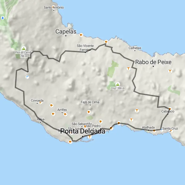 Miniatura do mapa de inspiração para ciclismo "Rota da Costa Norte" em Região Autónoma dos Açores, Portugal. Gerado pelo planejador de rotas de ciclismo Tarmacs.app