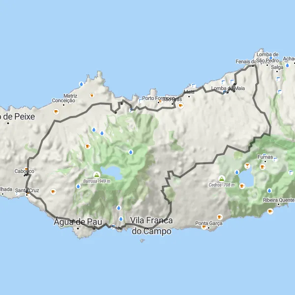 Miniatura do mapa de inspiração para ciclismo "Volta à Ilha de São Miguel" em Região Autónoma dos Açores, Portugal. Gerado pelo planejador de rotas de ciclismo Tarmacs.app