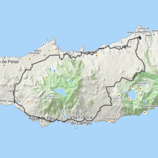 Miniatura do mapa de inspiração para ciclismo "Caminho Histórico de São Miguel" em Região Autónoma dos Açores, Portugal. Gerado pelo planejador de rotas de ciclismo Tarmacs.app