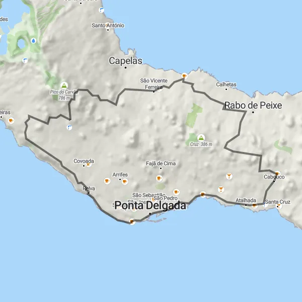 Miniatura do mapa de inspiração para ciclismo "Rota Encantadora de Ponta Delgada" em Região Autónoma dos Açores, Portugal. Gerado pelo planejador de rotas de ciclismo Tarmacs.app