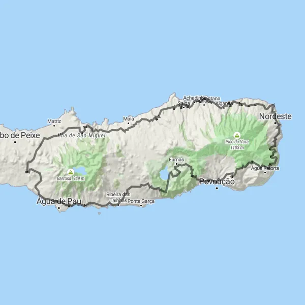 Miniatura do mapa de inspiração para ciclismo "Circuito da Ilha de São Miguel" em Região Autónoma dos Açores, Portugal. Gerado pelo planejador de rotas de ciclismo Tarmacs.app