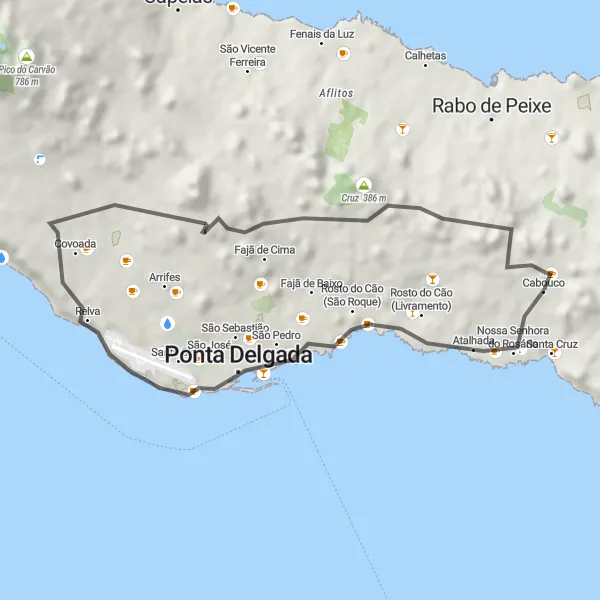 Miniatura do mapa de inspiração para ciclismo "Rota da Costa Sul" em Região Autónoma dos Açores, Portugal. Gerado pelo planejador de rotas de ciclismo Tarmacs.app