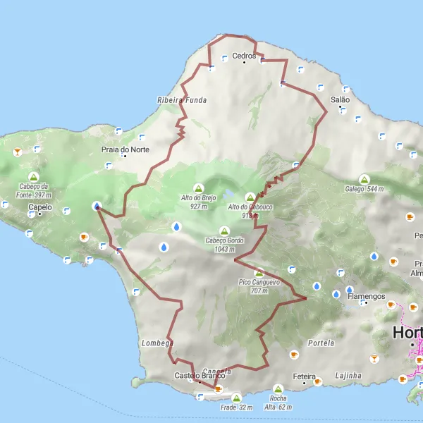 Miniatura do mapa de inspiração para ciclismo "Rota da Montanha Pico" em Região Autónoma dos Açores, Portugal. Gerado pelo planejador de rotas de ciclismo Tarmacs.app