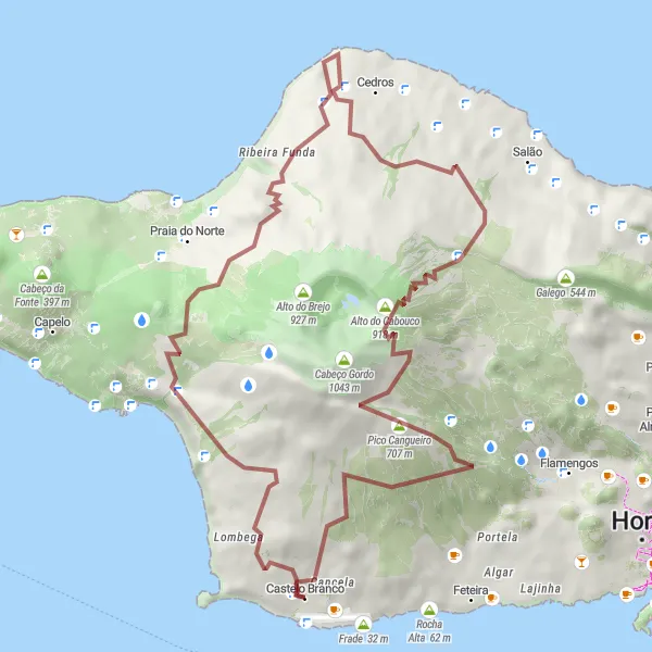 Miniatura do mapa de inspiração para ciclismo "Trilho dos Vulcões de Faial" em Região Autónoma dos Açores, Portugal. Gerado pelo planejador de rotas de ciclismo Tarmacs.app
