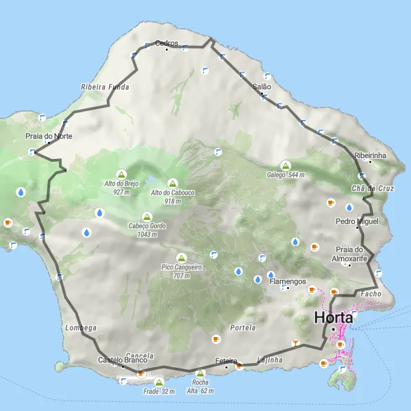 Miniatura do mapa de inspiração para ciclismo "Caminho Costeiro dos Cedros" em Região Autónoma dos Açores, Portugal. Gerado pelo planejador de rotas de ciclismo Tarmacs.app