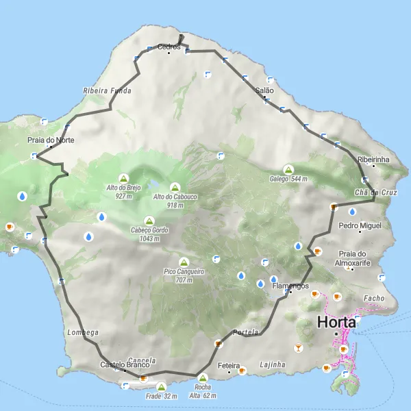 Miniatura do mapa de inspiração para ciclismo "Caminho para Praia do Norte" em Região Autónoma dos Açores, Portugal. Gerado pelo planejador de rotas de ciclismo Tarmacs.app