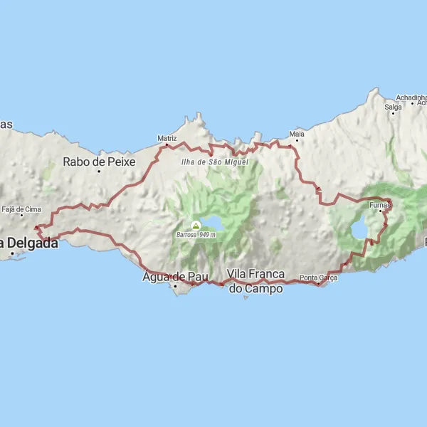 Miniatura do mapa de inspiração para ciclismo "Rota dos Miradouros e Furnas" em Região Autónoma dos Açores, Portugal. Gerado pelo planejador de rotas de ciclismo Tarmacs.app