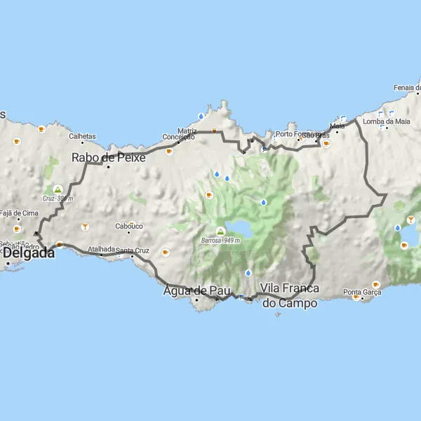 Miniatura do mapa de inspiração para ciclismo "Rota das Miradouros em Estrada" em Região Autónoma dos Açores, Portugal. Gerado pelo planejador de rotas de ciclismo Tarmacs.app