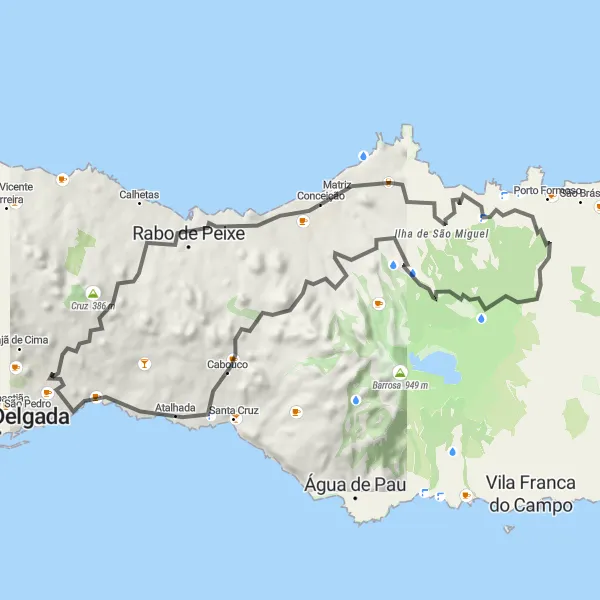 Miniatura do mapa de inspiração para ciclismo "Volta do Cruz to Ponta dos Caetanos" em Região Autónoma dos Açores, Portugal. Gerado pelo planejador de rotas de ciclismo Tarmacs.app