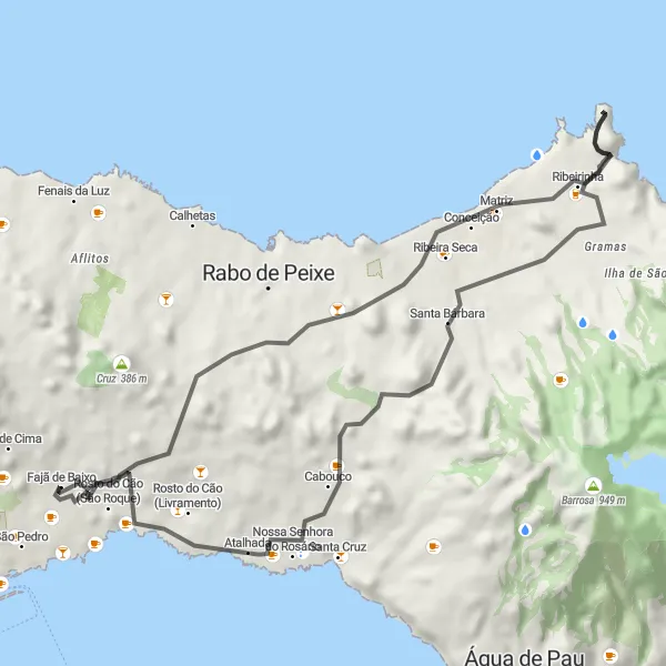Miniatura do mapa de inspiração para ciclismo "Ribeira Grande Exploration" em Região Autónoma dos Açores, Portugal. Gerado pelo planejador de rotas de ciclismo Tarmacs.app