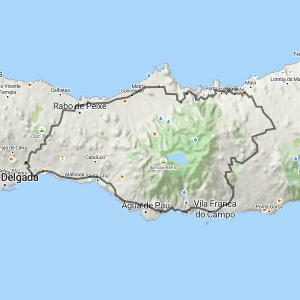 Miniatura do mapa de inspiração para ciclismo "Travessia até Vila Franca do Campo" em Região Autónoma dos Açores, Portugal. Gerado pelo planejador de rotas de ciclismo Tarmacs.app