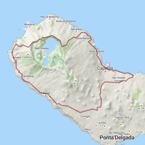 Miniatura do mapa de inspiração para ciclismo "Trilho de São Vicente e Várzea" em Região Autónoma dos Açores, Portugal. Gerado pelo planejador de rotas de ciclismo Tarmacs.app