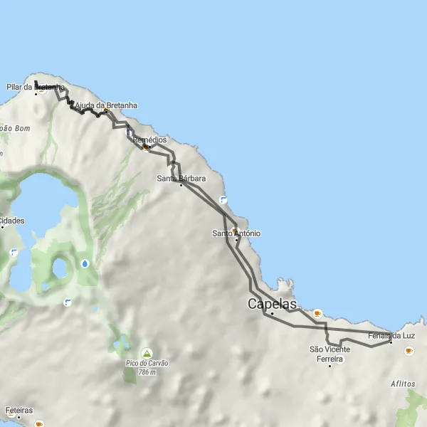 Miniatura do mapa de inspiração para ciclismo "Circuito de Ciclismo Estrada em Fenais da Luz" em Região Autónoma dos Açores, Portugal. Gerado pelo planejador de rotas de ciclismo Tarmacs.app