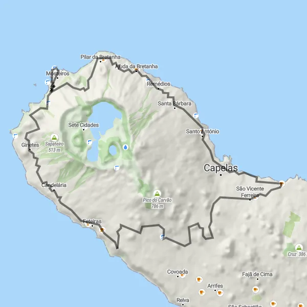 Miniatura do mapa de inspiração para ciclismo "Volta Fenais da Luz - Ribeira Grande" em Região Autónoma dos Açores, Portugal. Gerado pelo planejador de rotas de ciclismo Tarmacs.app