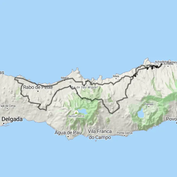 Miniatura do mapa de inspiração para ciclismo "Rota da Cruz e Salto da Farinha" em Região Autónoma dos Açores, Portugal. Gerado pelo planejador de rotas de ciclismo Tarmacs.app