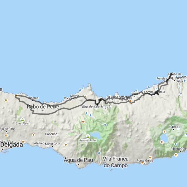 Miniatura do mapa de inspiração para ciclismo "Circuito do Pico da Pedra" em Região Autónoma dos Açores, Portugal. Gerado pelo planejador de rotas de ciclismo Tarmacs.app