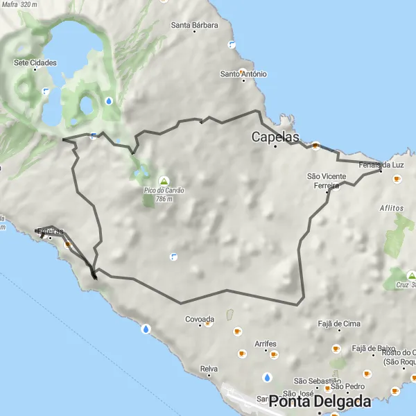 Miniatura do mapa de inspiração para ciclismo "Circuito Fenais da Luz - Ponta Delgada" em Região Autónoma dos Açores, Portugal. Gerado pelo planejador de rotas de ciclismo Tarmacs.app