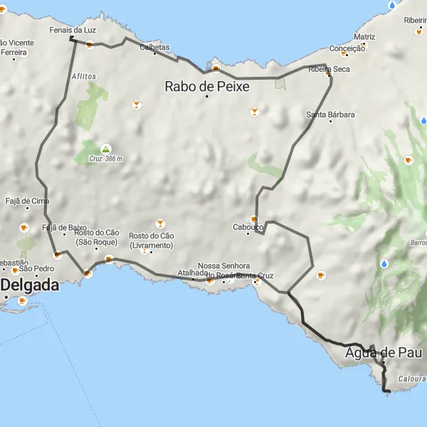 Miniatura do mapa de inspiração para ciclismo "Rota de Estras Turísticas pela Ilha de São Miguel" em Região Autónoma dos Açores, Portugal. Gerado pelo planejador de rotas de ciclismo Tarmacs.app