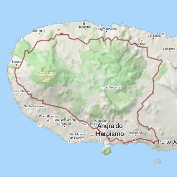 Miniatura do mapa de inspiração para ciclismo "Caminho de Gravel até Feteira" em Região Autónoma dos Açores, Portugal. Gerado pelo planejador de rotas de ciclismo Tarmacs.app