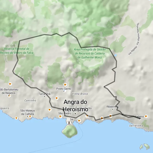 Miniatura do mapa de inspiração para ciclismo "Volta pela Ilha Terceira" em Região Autónoma dos Açores, Portugal. Gerado pelo planejador de rotas de ciclismo Tarmacs.app