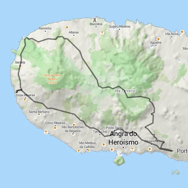 Miniatura do mapa de inspiração para ciclismo "Rota das Montanhas da Terceira" em Região Autónoma dos Açores, Portugal. Gerado pelo planejador de rotas de ciclismo Tarmacs.app