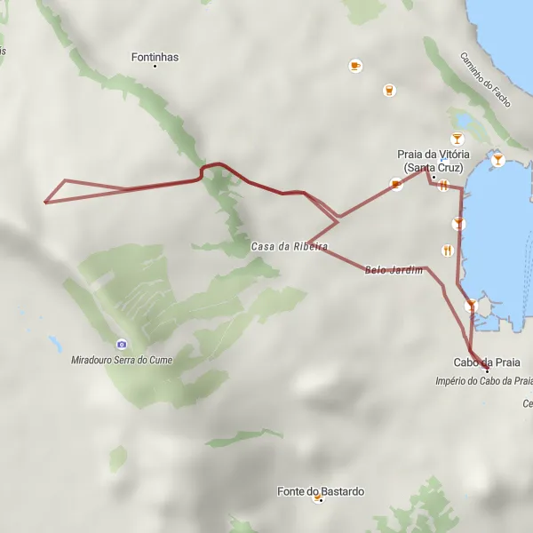 Miniatura do mapa de inspiração para ciclismo "Caminho da Fonte Bastardo" em Região Autónoma dos Açores, Portugal. Gerado pelo planejador de rotas de ciclismo Tarmacs.app