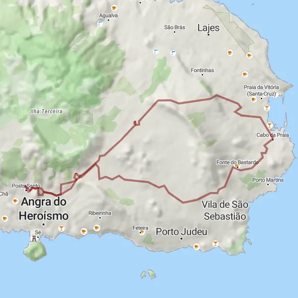 Miniatura do mapa de inspiração para ciclismo "Rota dos Impérios da Ilha Terceira" em Região Autónoma dos Açores, Portugal. Gerado pelo planejador de rotas de ciclismo Tarmacs.app