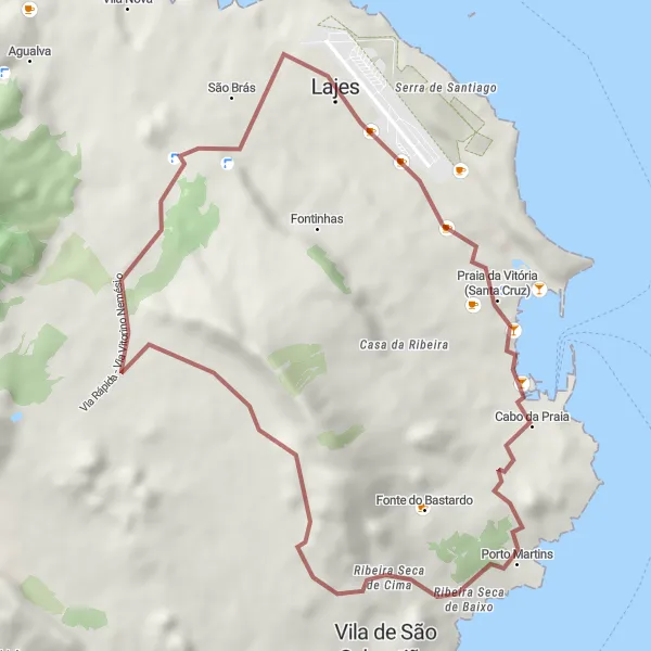 Miniatura do mapa de inspiração para ciclismo "Trilhas de Gravel pela Costa" em Região Autónoma dos Açores, Portugal. Gerado pelo planejador de rotas de ciclismo Tarmacs.app