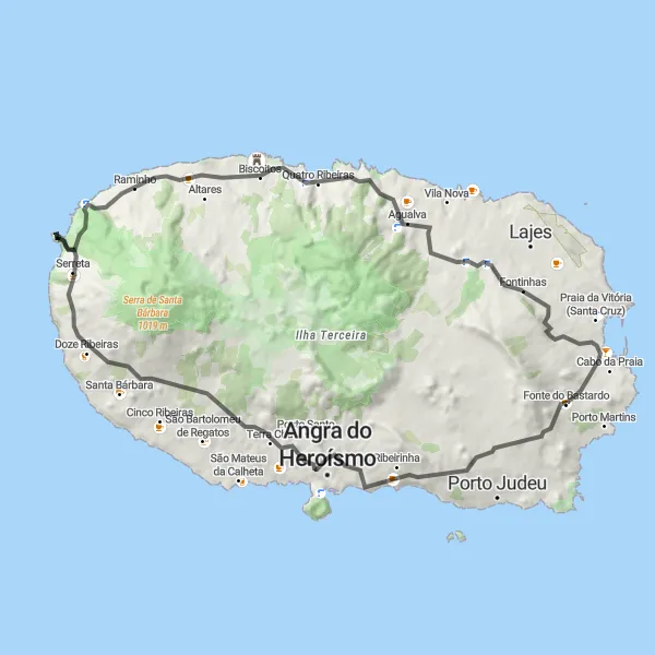 Miniatura do mapa de inspiração para ciclismo "Rota Cênica de Angra do Heroísmo" em Região Autónoma dos Açores, Portugal. Gerado pelo planejador de rotas de ciclismo Tarmacs.app