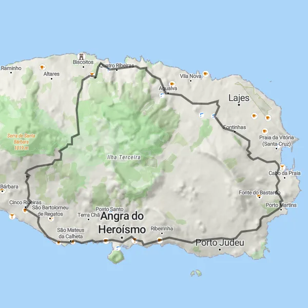 Miniatura do mapa de inspiração para ciclismo "Aventura Costeira e Campestre" em Região Autónoma dos Açores, Portugal. Gerado pelo planejador de rotas de ciclismo Tarmacs.app