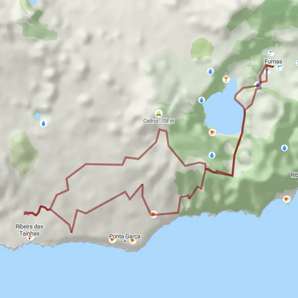 Miniatura do mapa de inspiração para ciclismo "Trilha Natural da Ribeira das Tainhas" em Região Autónoma dos Açores, Portugal. Gerado pelo planejador de rotas de ciclismo Tarmacs.app