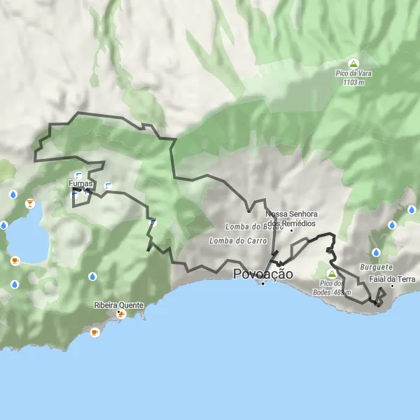 Miniatura do mapa de inspiração para ciclismo "Percurso Pitoresco de Furnas" em Região Autónoma dos Açores, Portugal. Gerado pelo planejador de rotas de ciclismo Tarmacs.app