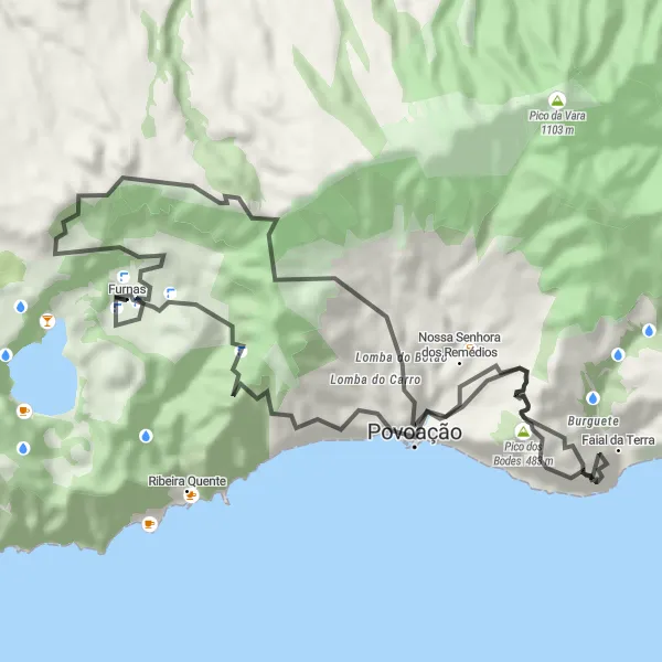 Miniatura do mapa de inspiração para ciclismo "Ciclovia Serpenteante de Furnas" em Região Autónoma dos Açores, Portugal. Gerado pelo planejador de rotas de ciclismo Tarmacs.app