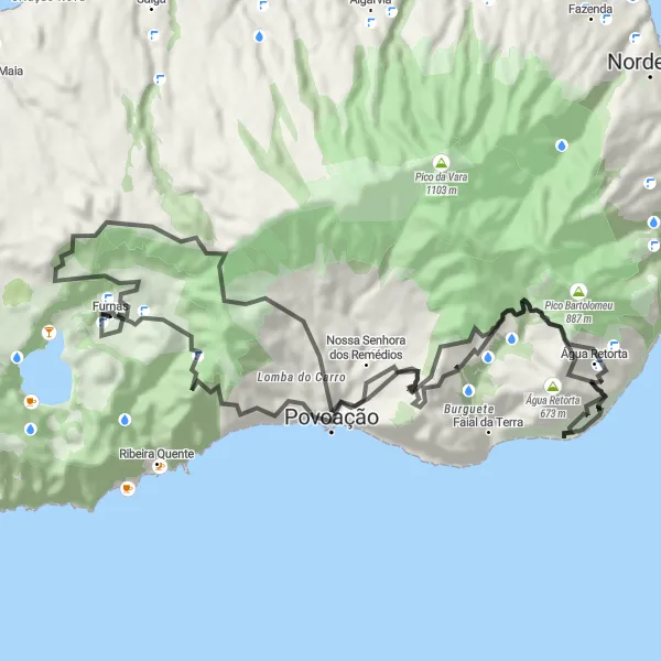 Miniatura do mapa de inspiração para ciclismo "Circuito das Maravilhas de Furnas" em Região Autónoma dos Açores, Portugal. Gerado pelo planejador de rotas de ciclismo Tarmacs.app