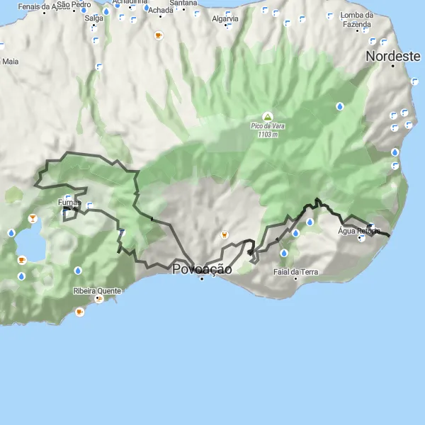 Miniatura do mapa de inspiração para ciclismo "Rota Costeira Road" em Região Autónoma dos Açores, Portugal. Gerado pelo planejador de rotas de ciclismo Tarmacs.app