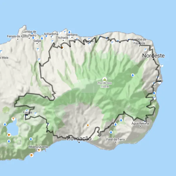 Miniatura do mapa de inspiração para ciclismo "Rota dos Miradouros de Furnas" em Região Autónoma dos Açores, Portugal. Gerado pelo planejador de rotas de ciclismo Tarmacs.app