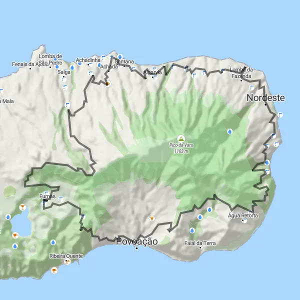 Miniatura do mapa de inspiração para ciclismo "Volta de Bicicleta em Estrada pela Costa Este de São Miguel" em Região Autónoma dos Açores, Portugal. Gerado pelo planejador de rotas de ciclismo Tarmacs.app