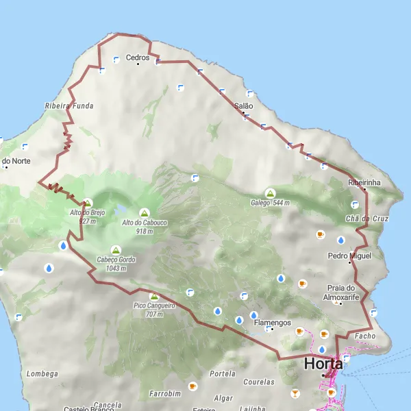 Miniatura do mapa de inspiração para ciclismo "Travessia das Montanhas Rochosas" em Região Autónoma dos Açores, Portugal. Gerado pelo planejador de rotas de ciclismo Tarmacs.app
